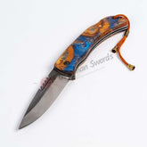 Epoxy Moire Handle Folding Knife and Leather Sheath (2)